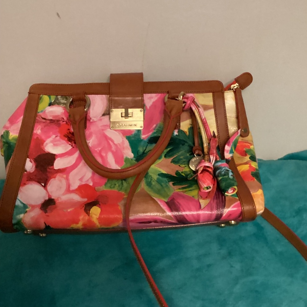 BRAHMIN ANNABEL Rose floral  vintage summery ,colorful,whimsical  satchel
